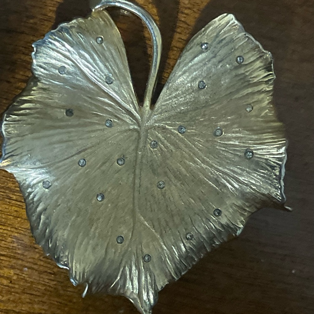Gold Leaf Brooch with Crystal Accents